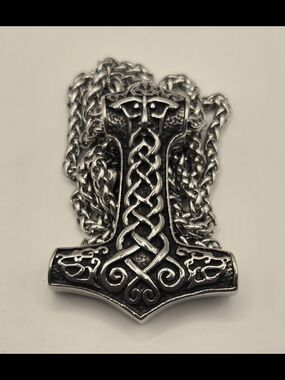 Viking Mjölnir Thor Hammer Necklace Celtic Knot 22” Chain 2.5” Pendant #696